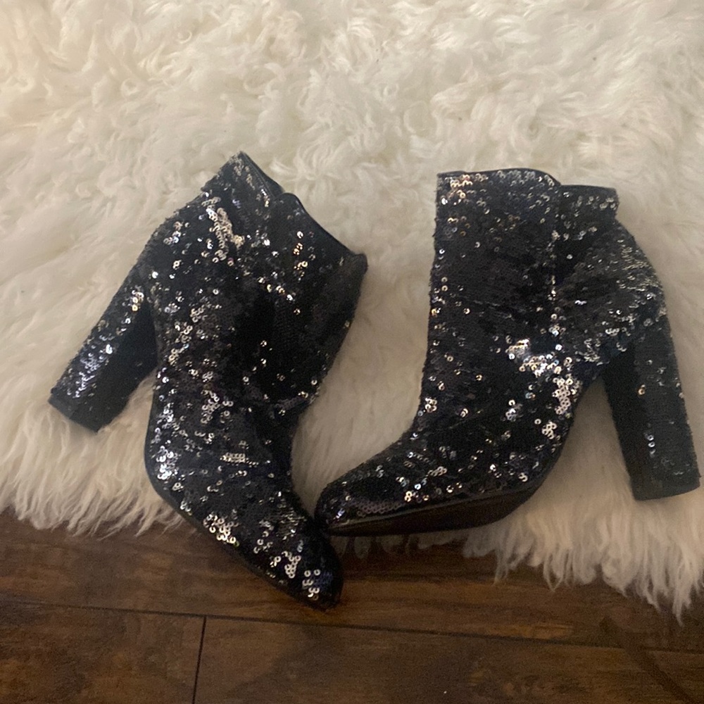 Black silver sparkle detail booties